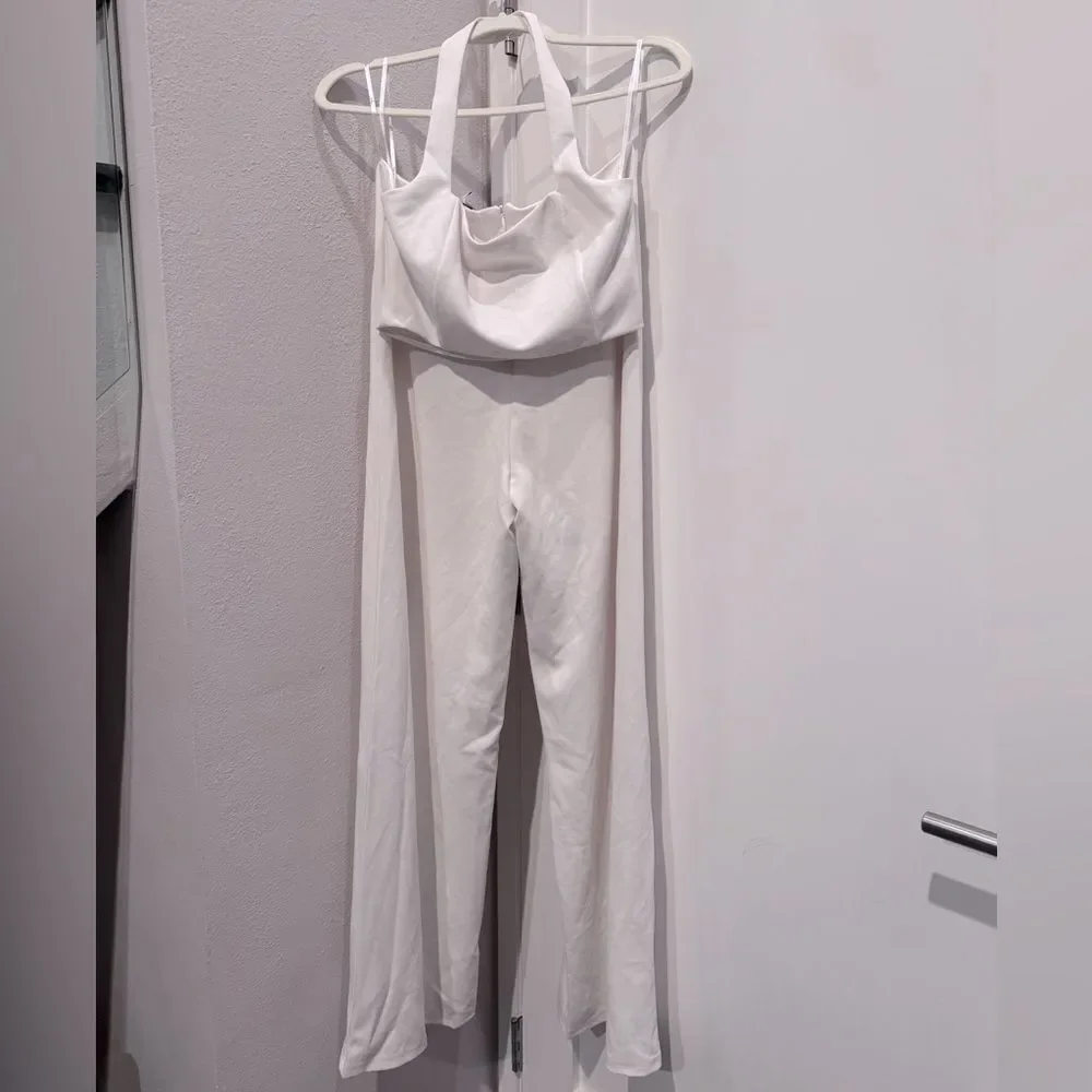 Lulus Compelling Perfection White Halter Wide-Leg Two-Piece‎ Jumpsuit
